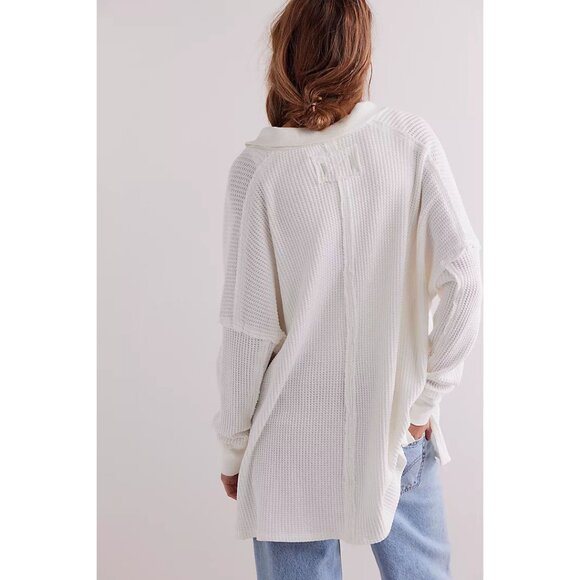 FREE PEOPLE - Women's White Waffle Knit Top - Picture 3 of 10